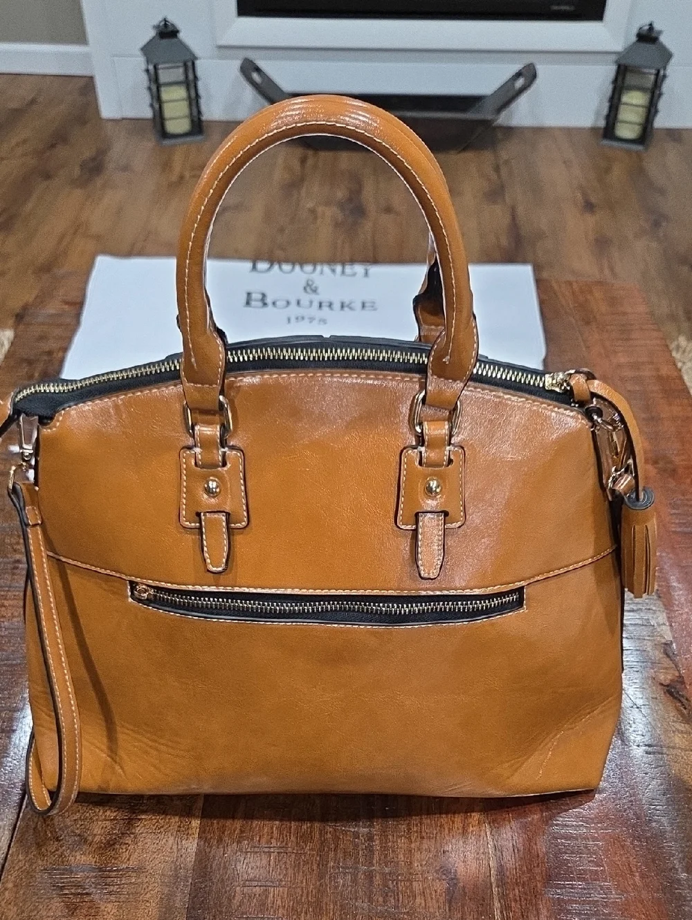 Dooney & Bourke Tan Leather Satchel with Crossbody Strap